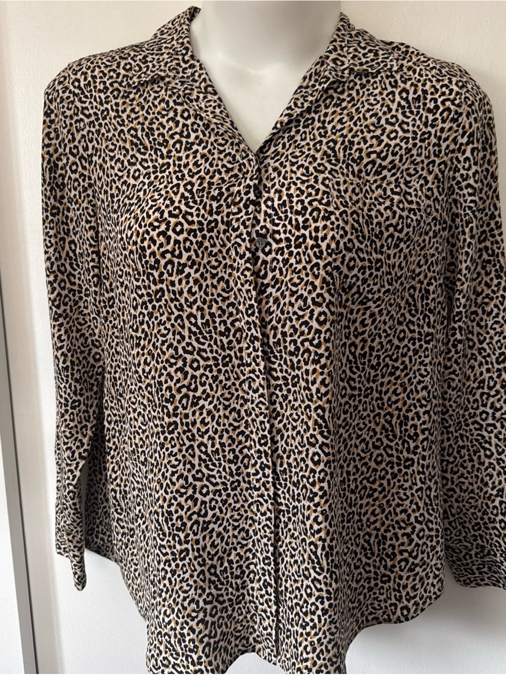 J. Crew Leopard Print 100% Silk Button-Down Shirt in Beige and Black